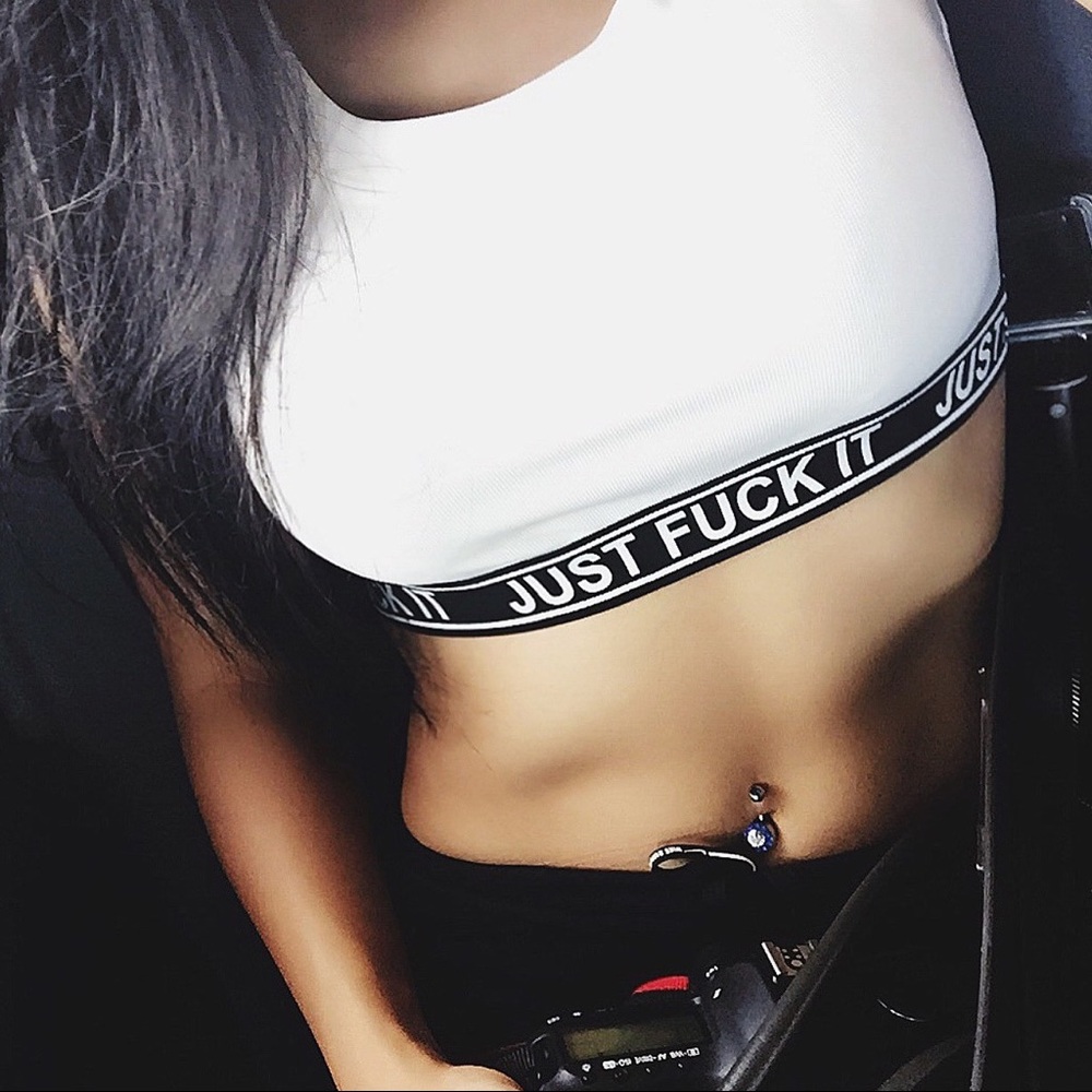 Black Mature Slogan Crop Tank Top Size S